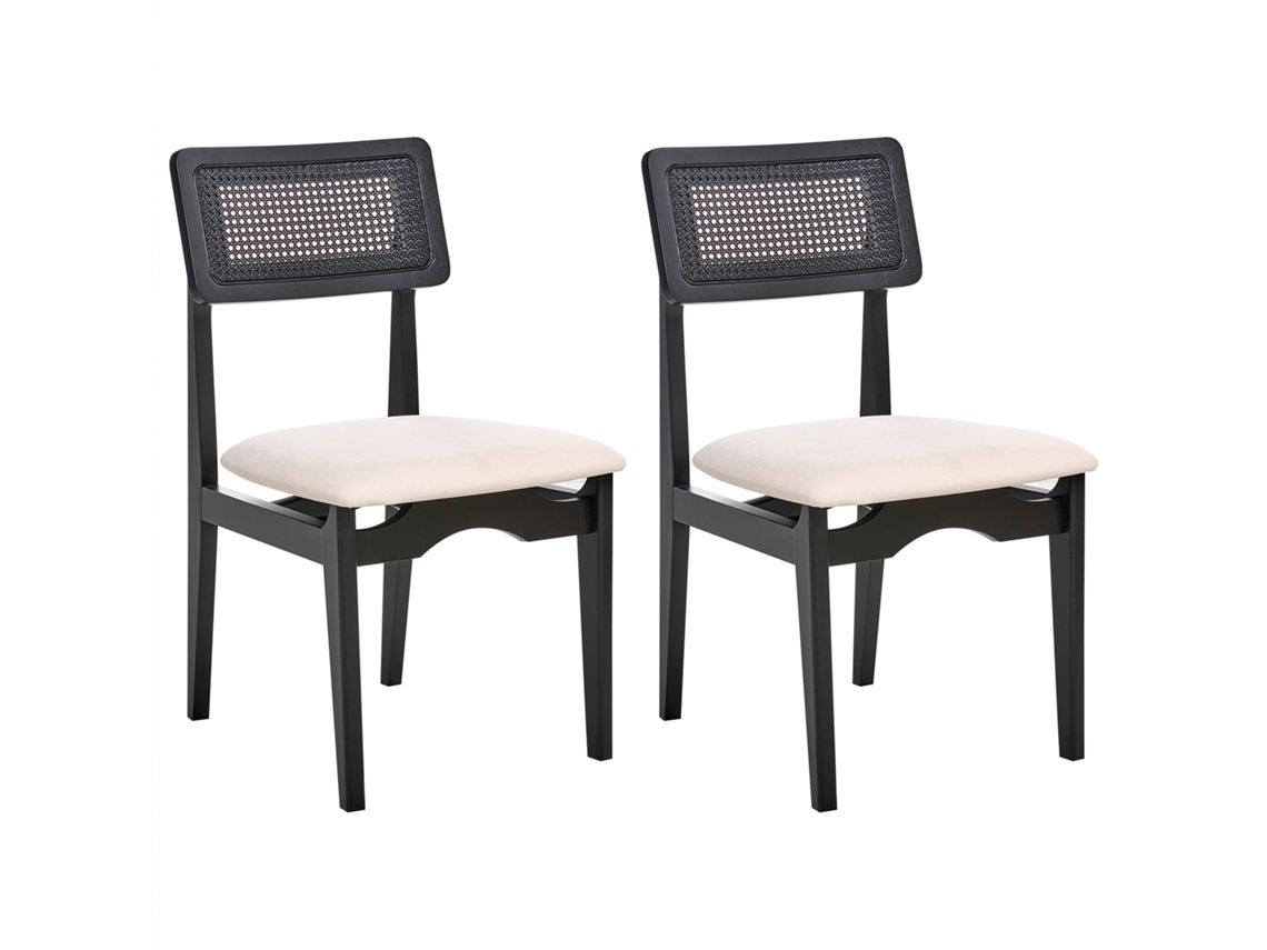 Sillas Con Respaldo De Trenza Vienesa Beliani Rubonia De Madera De Caucho Negro 48x59x87