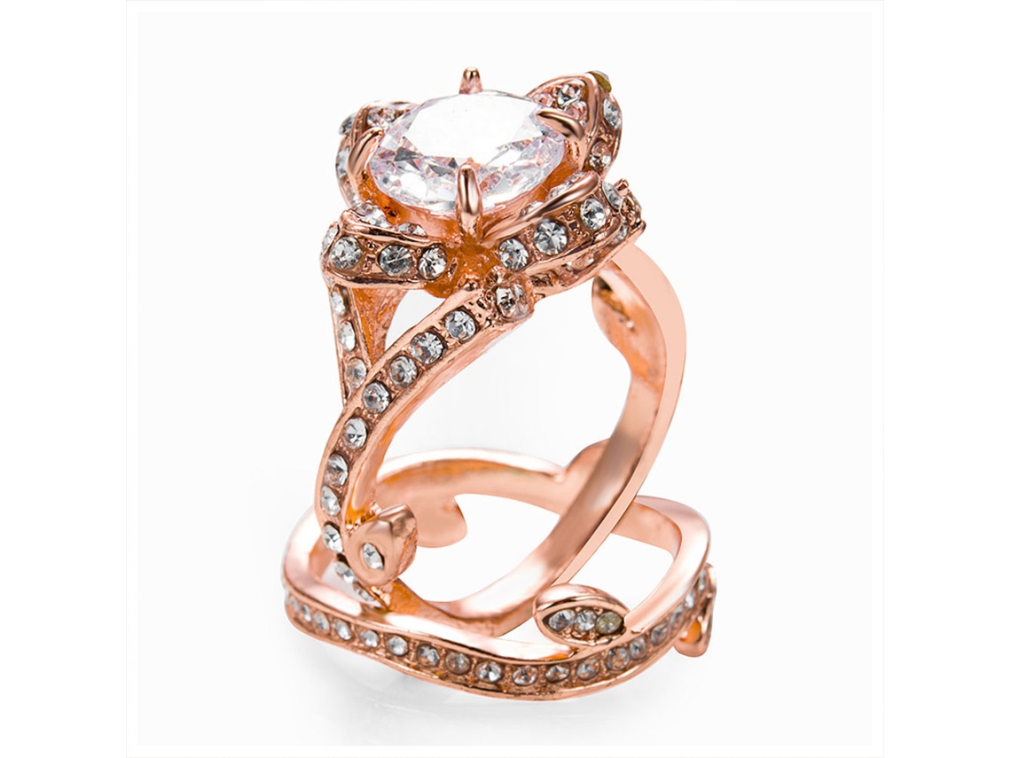 Anel De Jóia Estilo Floral Platinado Com Zircônio
