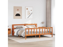 Cama De Casal | Camas Para Quarto | Estrutura Cama C/ Cabeceira 180x200cm Pinho Maciço Castanho-mel