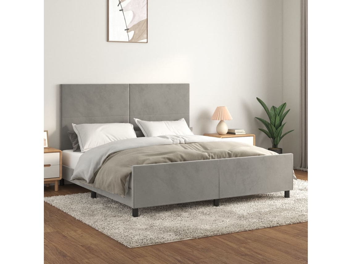 Vidaxl Estrutura De Cama Sem Colchão 160x200 Cm Veludo Cinzento-claro