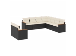 Conjunto 9 de sofás p/ jardim c/ almofadões vime PE preto
