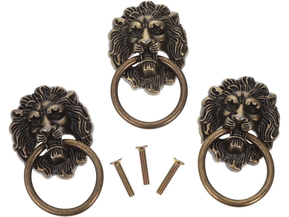 Conjunto De 3 Puxadores Vintage Em Liga Zinco Com Cabeça Leão Para Gavetas E Armários, Ideais Para Móveis De Cozinha E