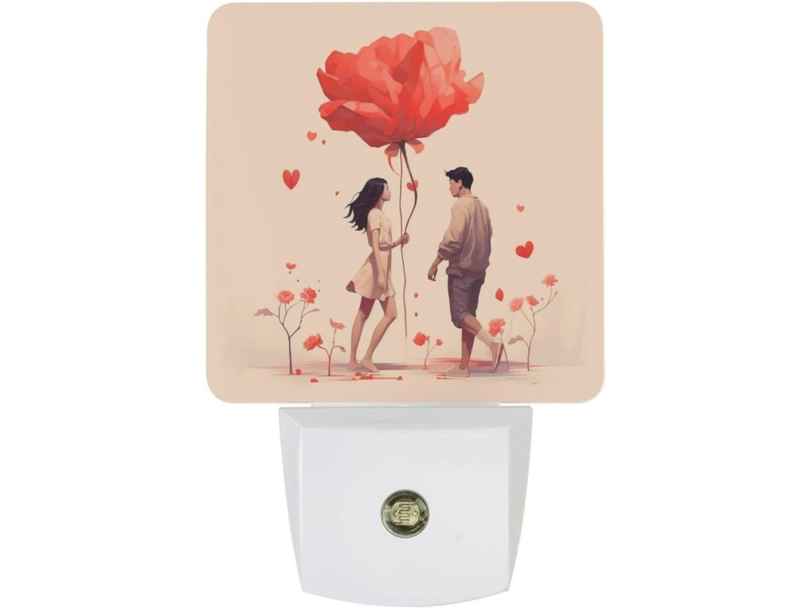 Luminária De Parede Noturna Com Plugue, Ideal Casais Paaixonados Possui Sensor Dusk, Luz LED Branca Quente E
