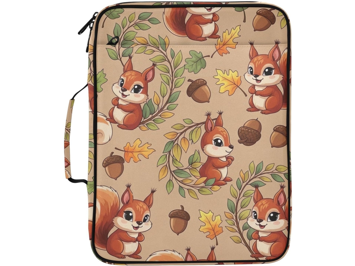 Pasta Expansível Com Estampa De Esquilo Fofo, Organizador Com 7 Bolsos, Fichário De 3 Argolas E Fechamento Em Zíper