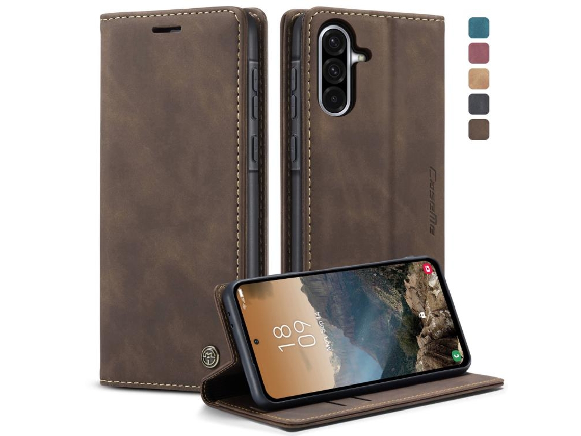 Capa Para Samsung Galaxy A56 Multifuncional Horizontal De Couro Café
