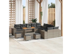 Vidaxl Conjunto De Sofá De Jardim 14 Unid. Cinzeto Vime Pe