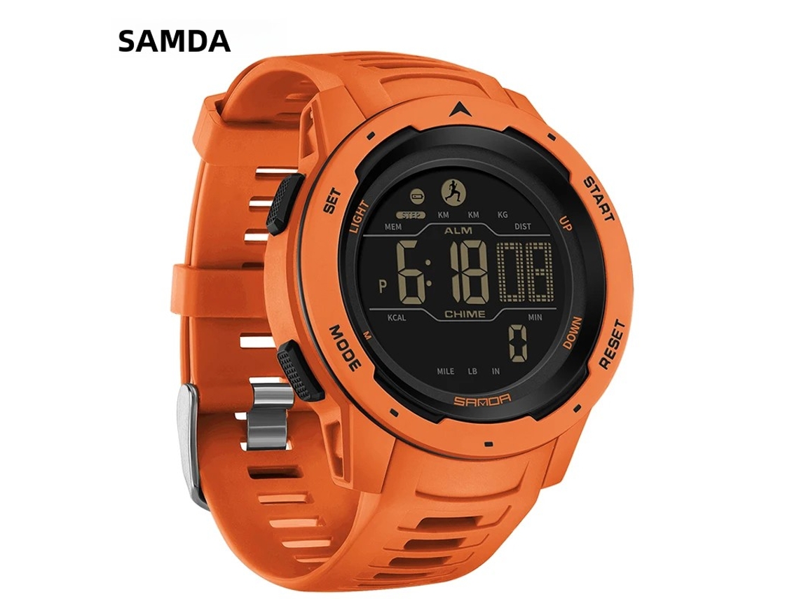 Relógio Esportivo Digital Masculino (laranja), À Prova D'água, Com Visor Led E Multifuncional.