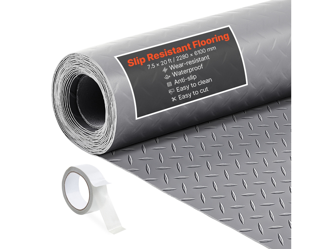 Rolo De Piso Para Garagem Vevor 2,28 X 6,1 M Antiderrapante Pvc Cor Cinza Prateado