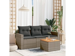 Vidaxl 4 Pcs Conjunto Sofás De Jardim C/ Almofadões Vime Pe Cinzento
