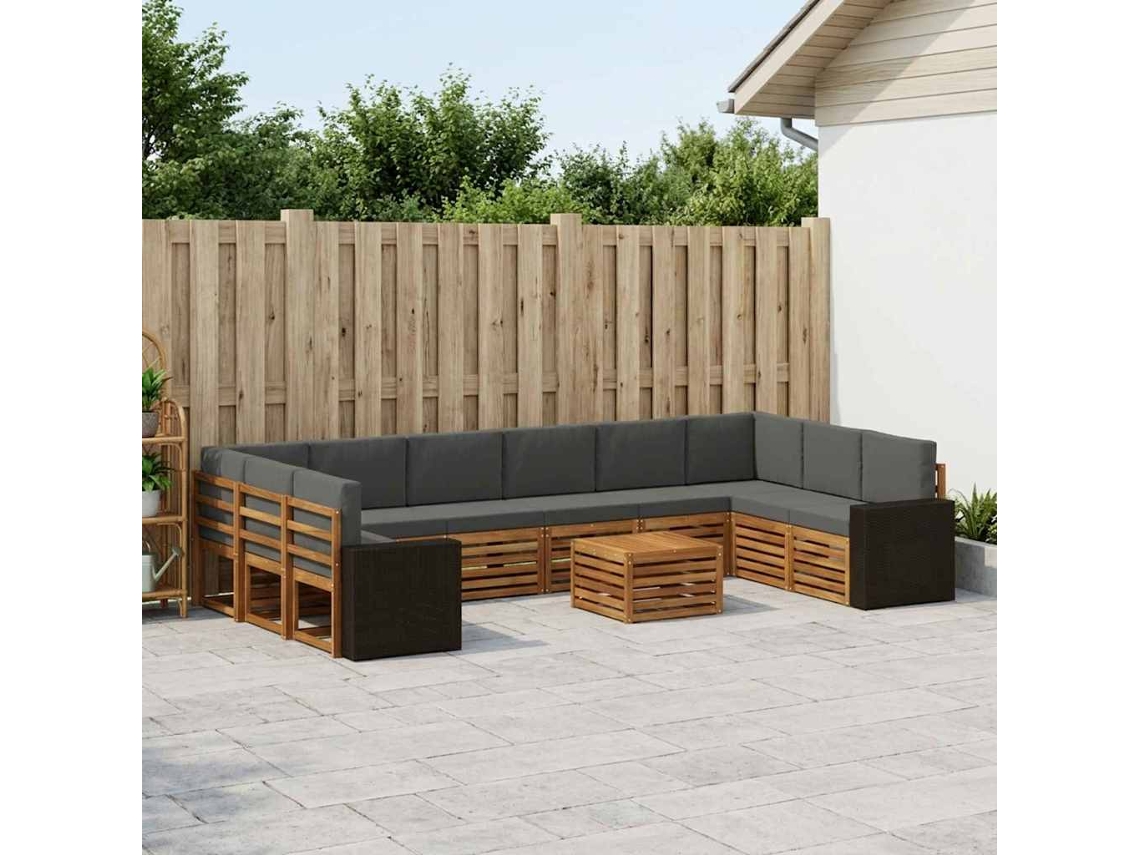 Vidaxl Conjunto De Sofás Para Exterior 11 Pcs Natural E Antracite