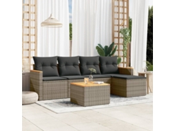 Vidaxl 6 Pcs Conjunto Sofás De Jardim Com Almofadões Vime Cinzento