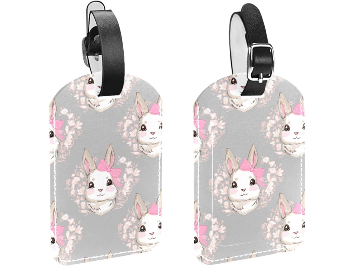 Conjunto De 2 Etiquetas Bagagem Em Imitação Couro Meninas Com Laço Rosa