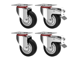 Conjunto de 4 Rodas Giratórias de 100 Mm com Freio para Móveis, Suportando Até 70 Kg por Roda, Resistente, Borracha Interna e Externa
