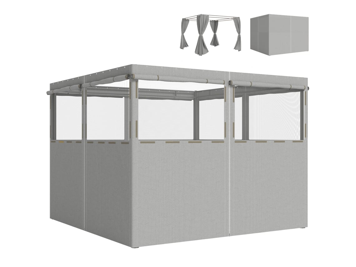 4 paredes laterais para tenda 3x3m com 8 janelas, proteção UV 30+, impermeável (cinzento claro)