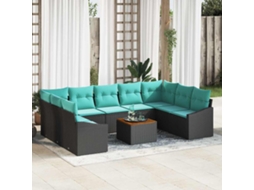 Vidaxl Conjunto De Sofá De Jardim Com Almofada 10 Pcs Preto Vime Pe