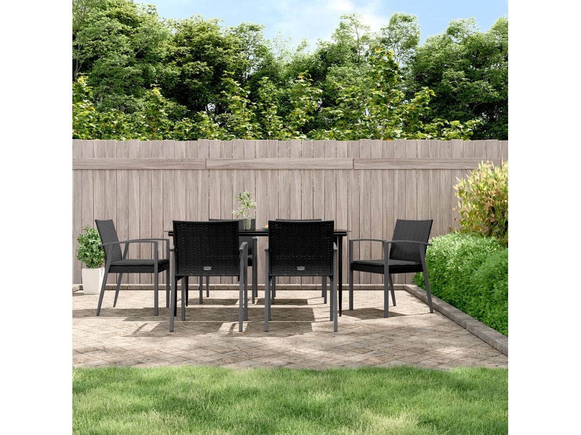 Conjunto 7 Peças Jantar P/ Jardim C/ Almofadões Vime Pe E Aço Dkd Home Decor