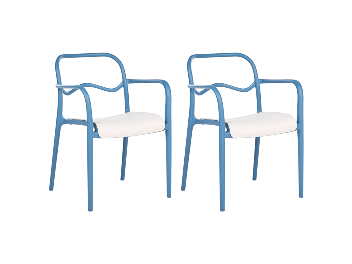 Conjunto De 2 Cadeiras De Jardim Beliani Thasos De Polipropileno Azul 57x57x80