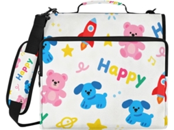 Pasta Organizadora Com Vários Bolsos, Fecho De 3 Argolas, Alça De Ombro E Mão, Com Estampa De Cachorrinho Fofo E