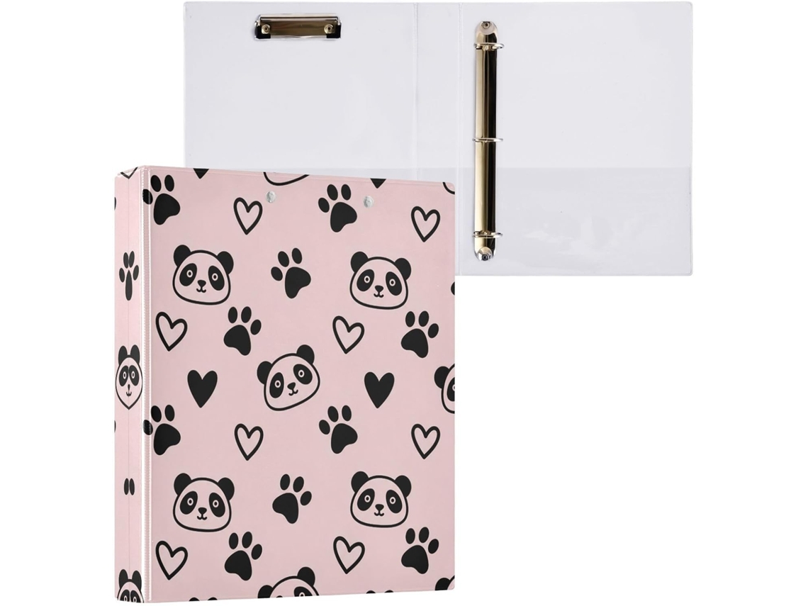 Pasta de 3 Argolas para Tamanho Carta , com Estampa Fofa Pata Panda, Organizador Redondo Pranc (27,9 X 21,6 Cm)