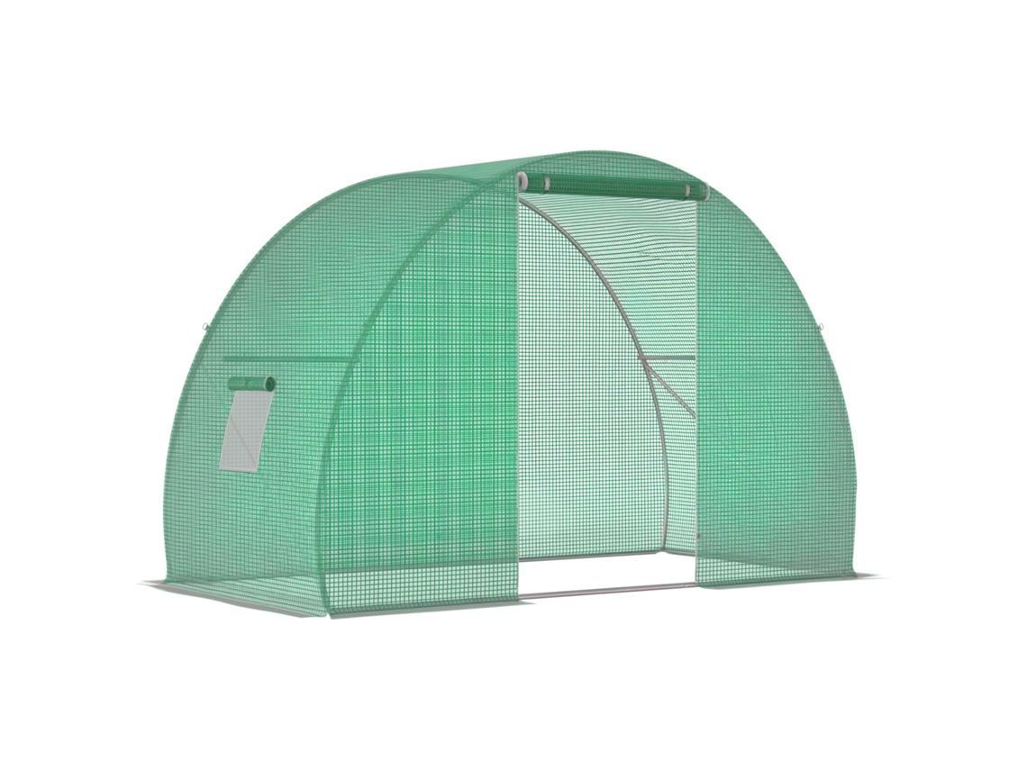 Estufa túnel com porta giratória 2 janelas 1,5x3x2m em PE e aço verde BTFORUS