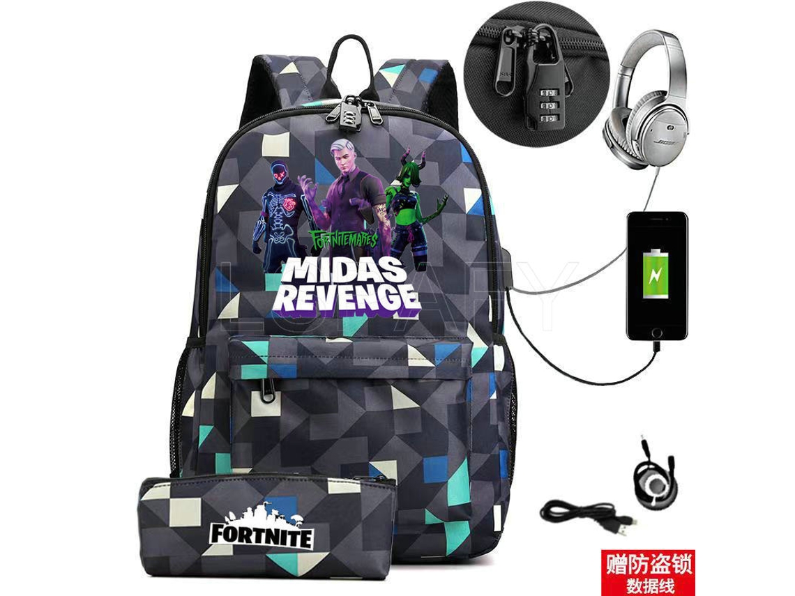 Fortnite Mochila de Estudante Recarregável Usb para Impressão