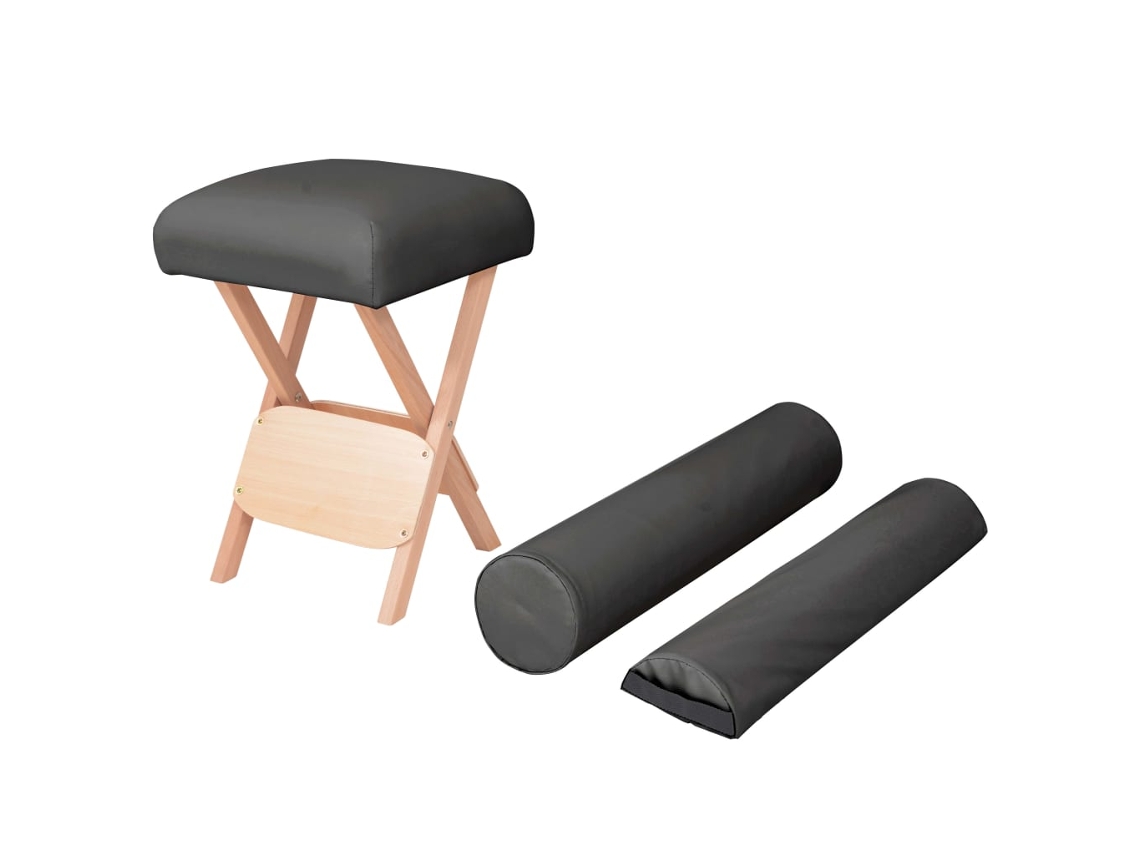 Vidaxl Banco Massagens Dobrável Assento 12 Cm Espess. + 2 Rolos Preto