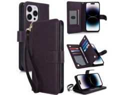 Capa Carteira De Couro Para Iphone 14 Pro Max - Com Rfid - Para Vários Cartões