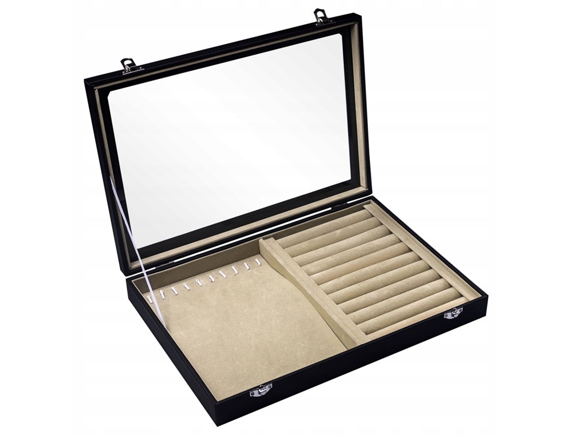 Caixa De Joias 35 X 24 Cm Couro Verde Creme/preto