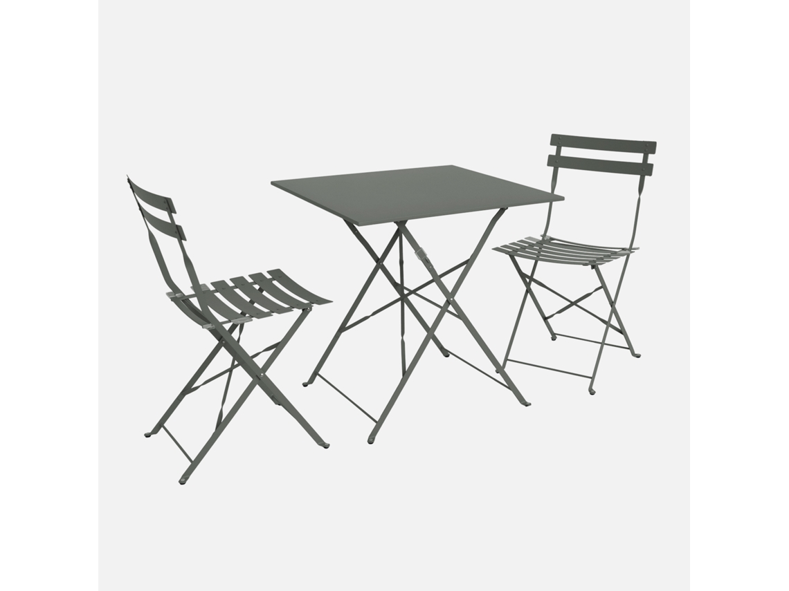 Conjunto De Jardim Com Mesa Bistrô Dobrável Em Aço Com 2 Cadeiras, 70cm, Verde Caqui