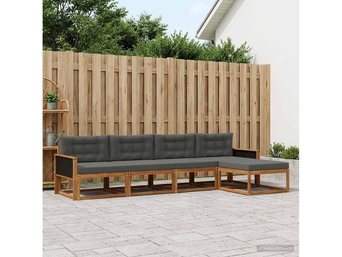 Vidaxl Conjunto De Sofás Para Exterior 5 Pcs Natural E Antracite