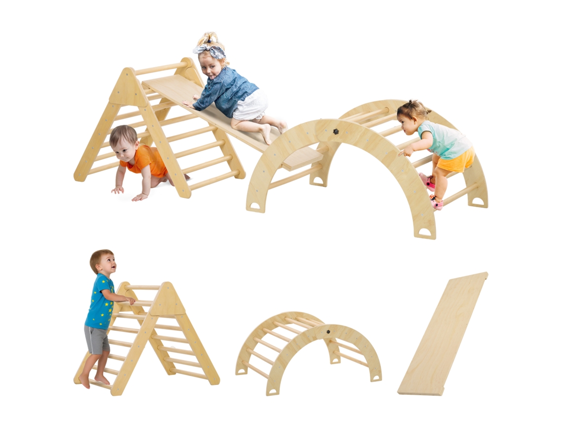 Triângulo de Escalada para Crianças de 18 a 48 Meses com Rampa de Escalada em Arco 219x72,5 Cm Natural Ge