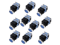 10 Pcs Interruptor De Botão De Cabeça Plana De Trava Automática Bem38-11s 1 On 1 Off Botão Azul