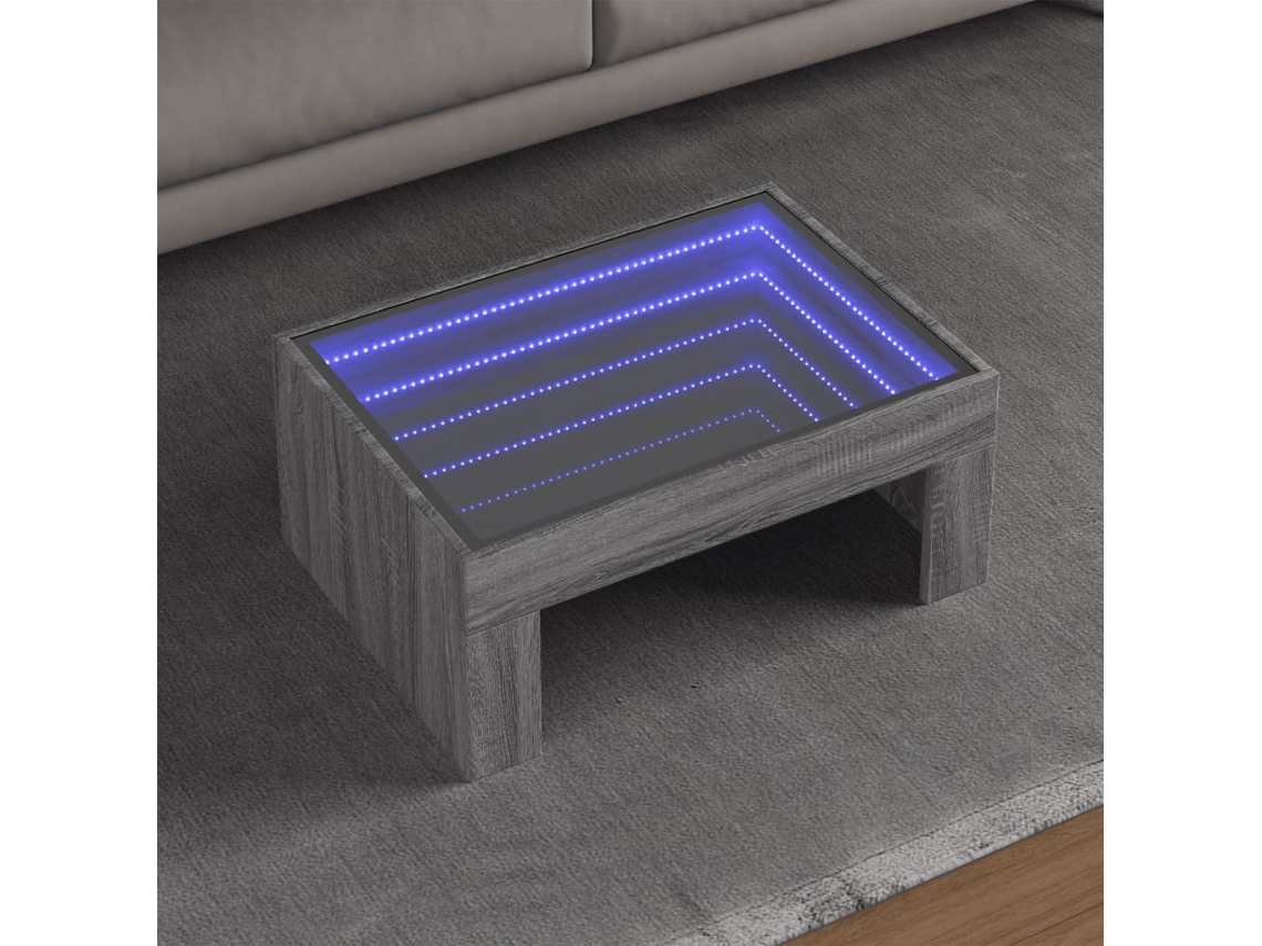 Vidaxl Mesa De Centro Luzes Led Infinity 70x50x30 Cm Cinzento Sonoma