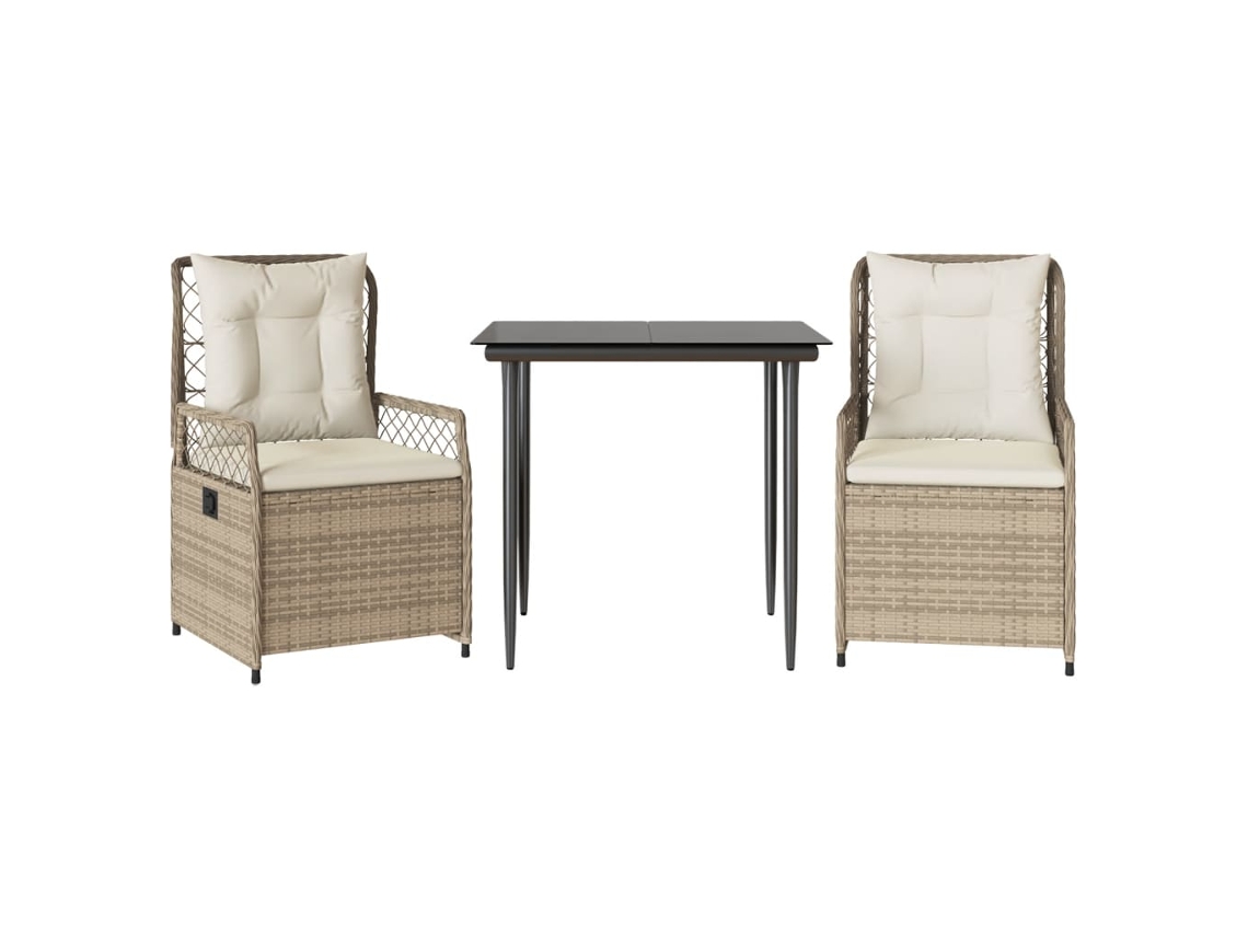 Conjunto de Jantar 3 Pcs para Jardim com Almofadões Vime Pe Bege MAISON EXCLUSIVE (3 pcs)