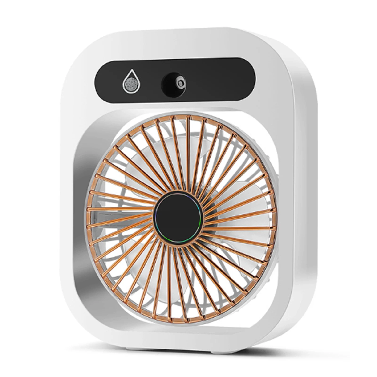 Ventilador com Spray MDUG com 3 velocidades, pás tipo turbina, pequeno e silencioso, carregamento USB (15x15x10 cm)