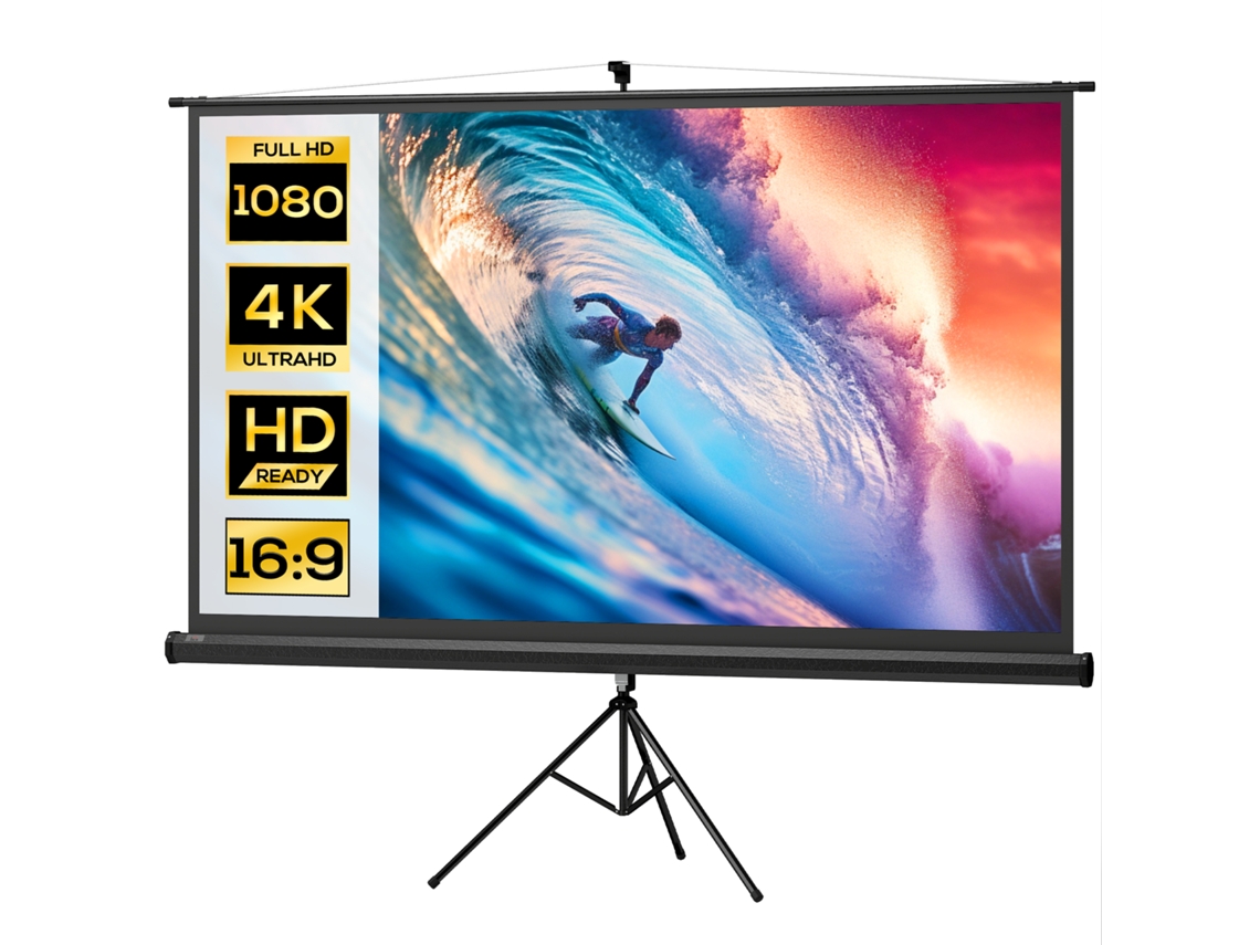 Branco E Preto Tela De Projeção Manual Com Suporte 100 Polegadas Portátil Formato 16:9 Com Altura Ajustável E, 235,8x8x136 Cm