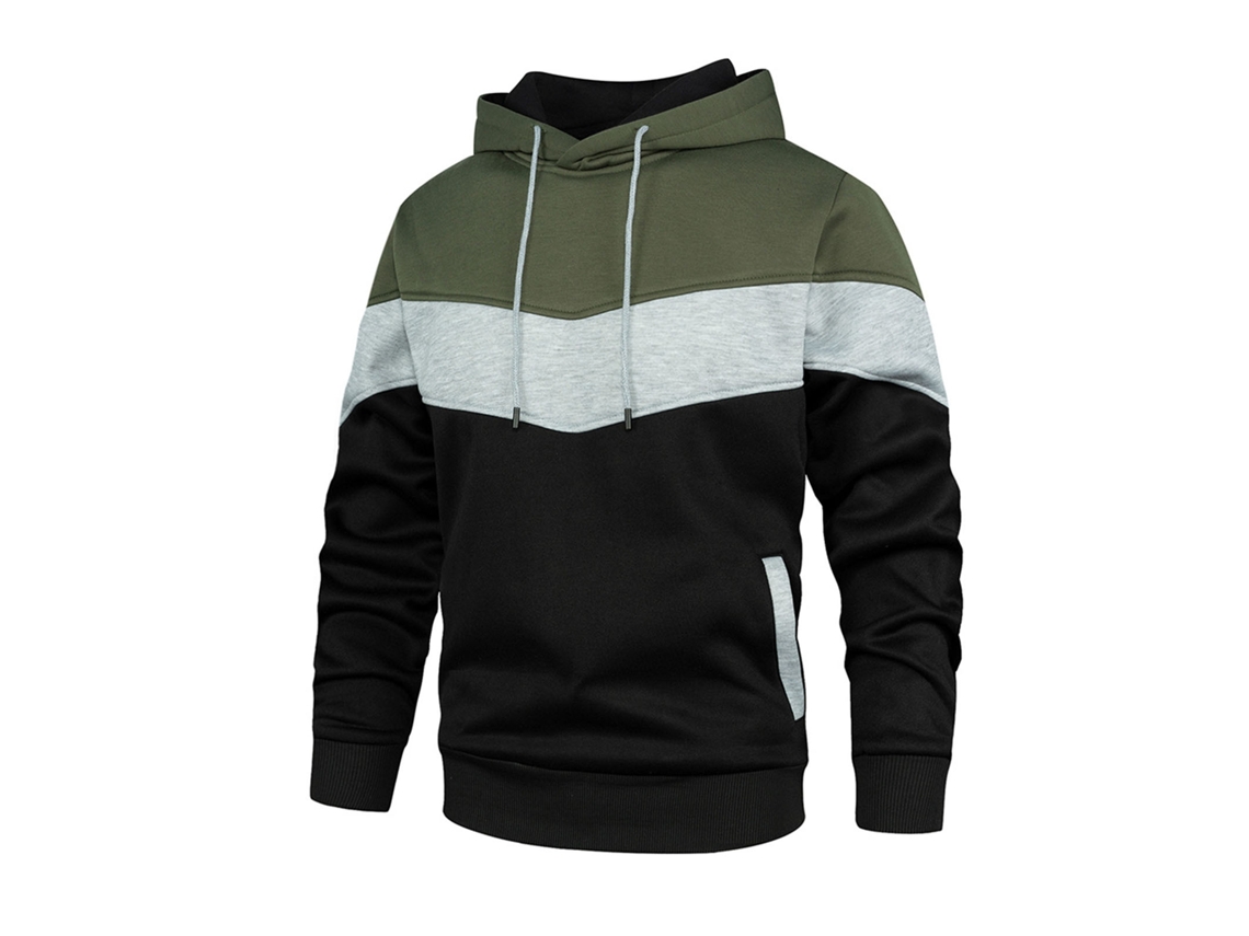 Moletom com Capuz de Blocos de Cor para Homem com Bolsos e Cordão Manga Longa Verde Preto M