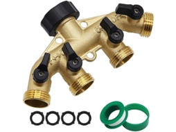 Divisor De Mangueira De Jardim De Latão Resistente 4 Vias, Conector 3/4", Adaptador Com 4 Válvulas
