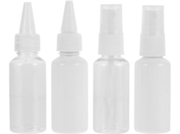 Conjunto de 4 frascos de spray multifuncionais transparentes para limpeza.