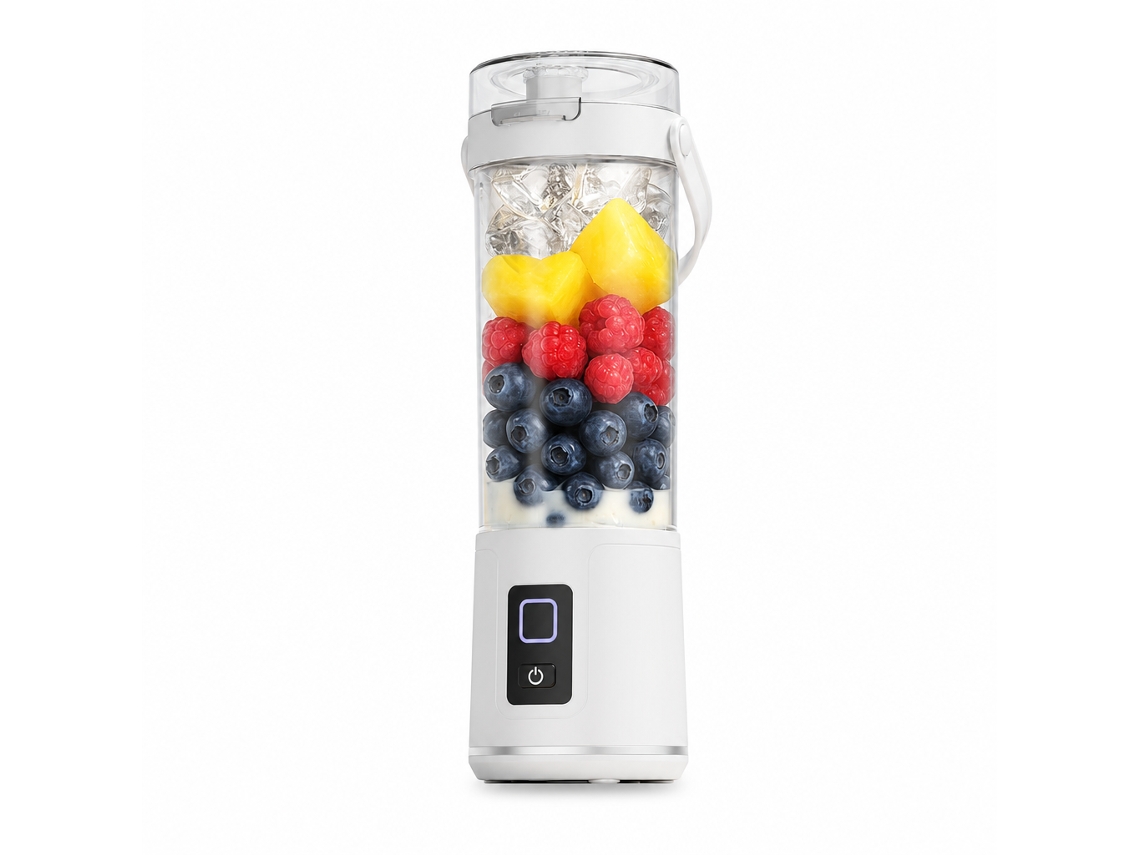 Liquidificadora Portátil Sem Fios Recarregável Por Usb Para Smoothies E Sumos, Com Botão, Branca Pérola, Bs-b01