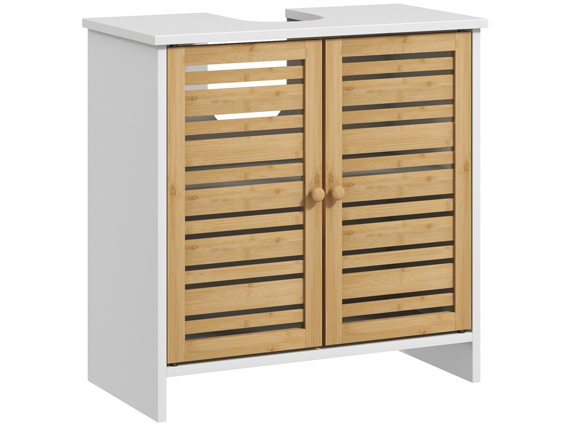 Móvel para Lavatório Bambu e Mdf Cor Branco e Madeira 60x30x60 cm Homcom