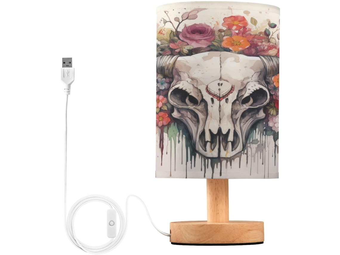 Luminária De Mesa Mnsruu Para Quarto, Sala De Estar, Com Design De Touro, Caveira, Flores E Para Cabeceira, Com Portas