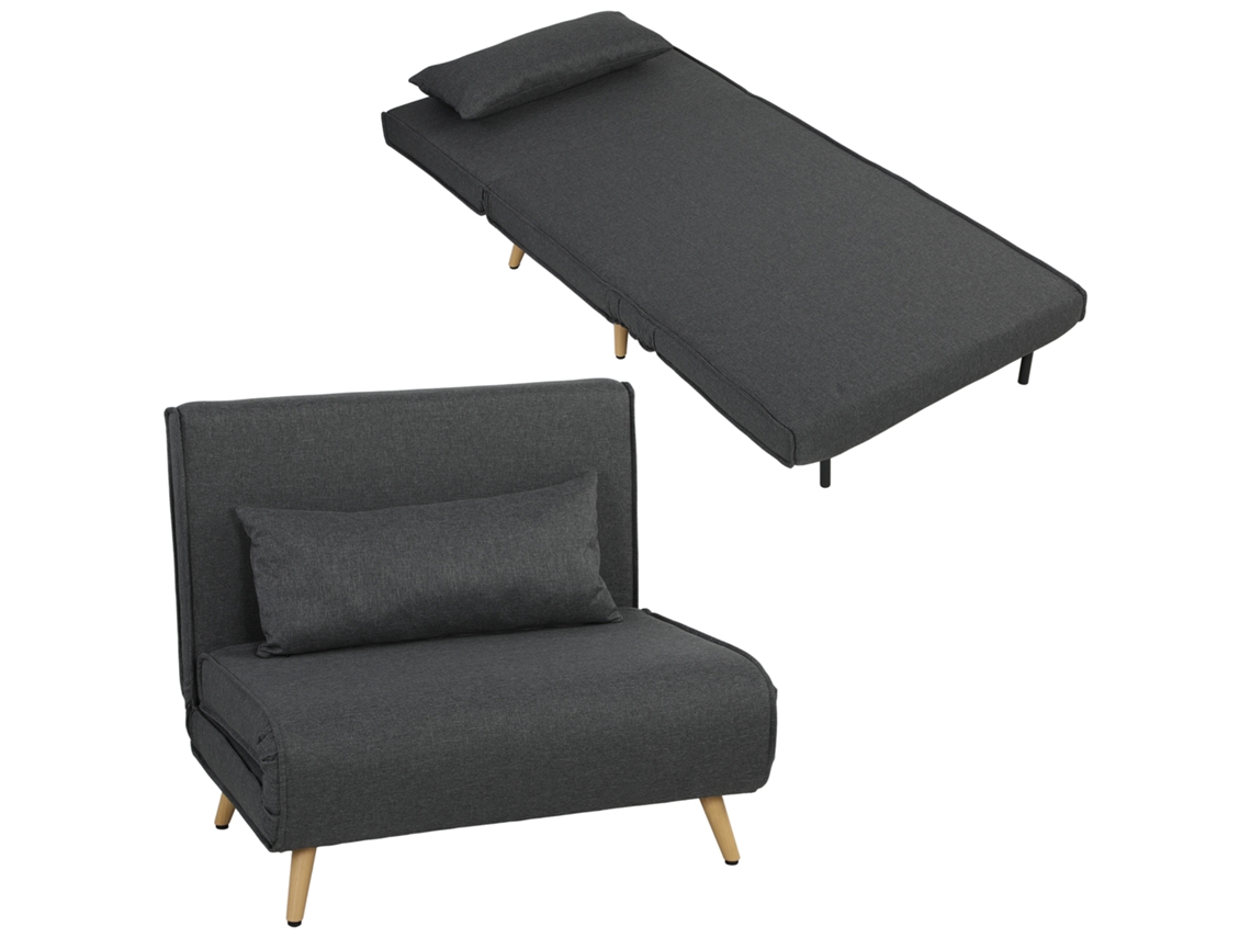 Sofá-cama Individual Com Encosto Ajustável, Almofada E Pés Dobráveis, Capacidade 120 Kg, Cinza.