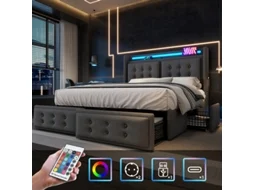Cama Casal, feita de madeira e algodão, com amplo espaço de armazenamento, robusta, durável, design prático, fácil de montar. Colchão não incluído.