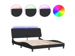 Estrutura de Cama com Led Sem Colchão Veludo Preto MAISON EXCLUSIVE (160x200 cm)