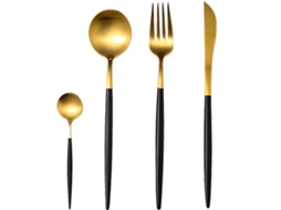 Conjunto de Louça Em Aço Inoxidável Acabamento Fosco Preto / Dourado
