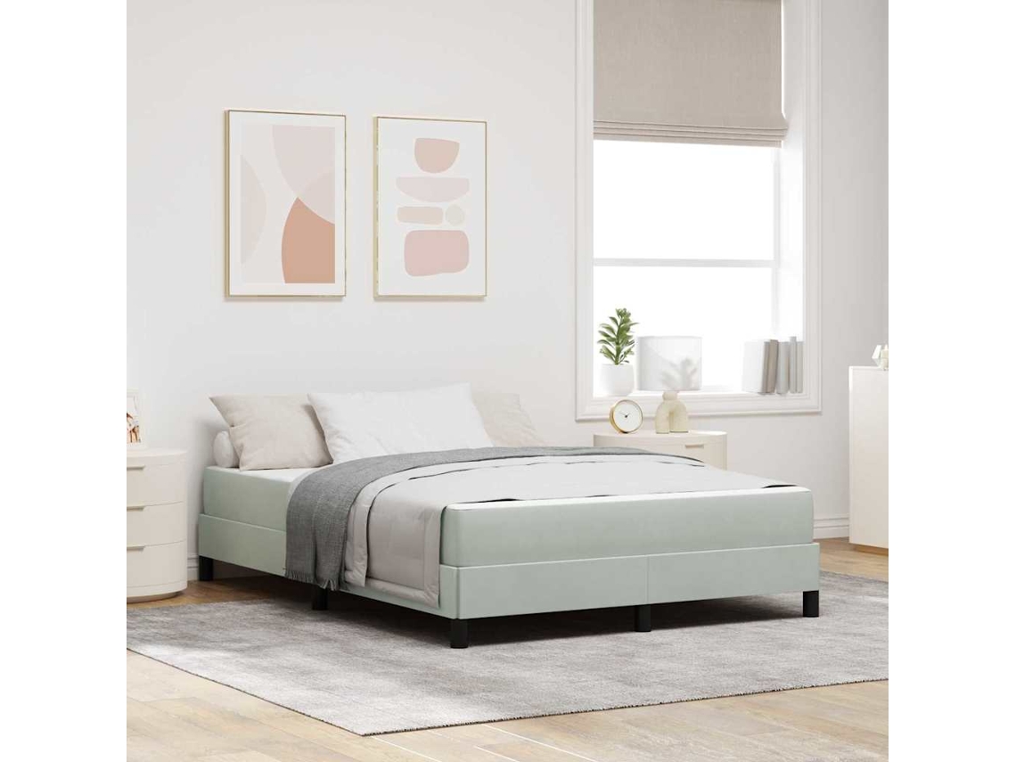 Vidaxl Cama Box Com Colchão Cinzento-claro 160 X 220 Cm Tecido