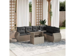 Vidaxl 7 Pcs Conj. Sofás Jardim Com Almofadões Vime Pe Cinzento-claro
