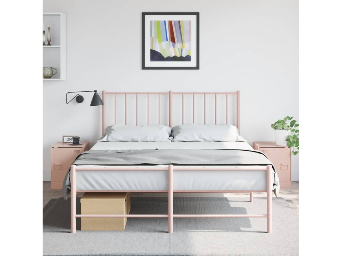 Vidaxl Mesas De Cabeceira 2 Pcs 34,5x39x44 Cm Aço Rosa