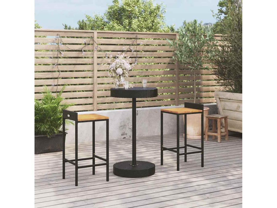 Vidaxl 3 Pcs Conjunto De Bar P/ Jardim Vime Pe/acácia Maciça Preto